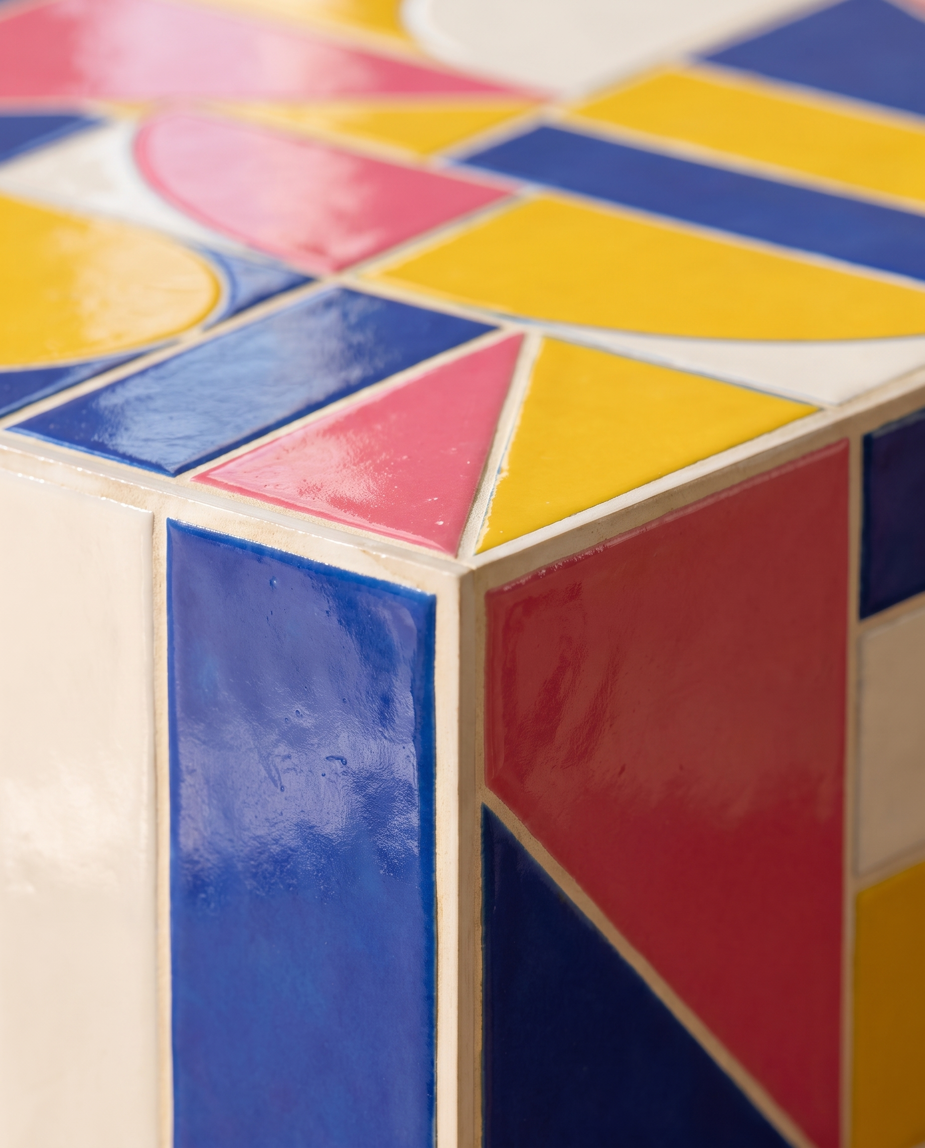 Macro-opname van de gevoegde tegelrand van Salontafel No. 014
